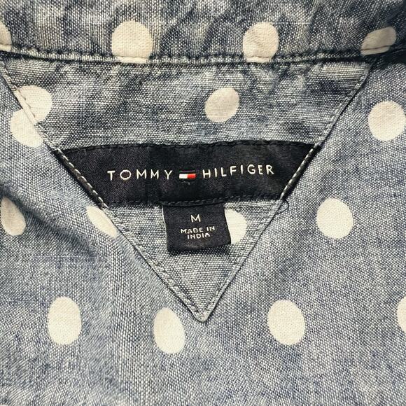 Tommy Hilfiger Chambray Blue Polka Dot Sleeveless Blouse Collar Size M - Picture 5 of 5